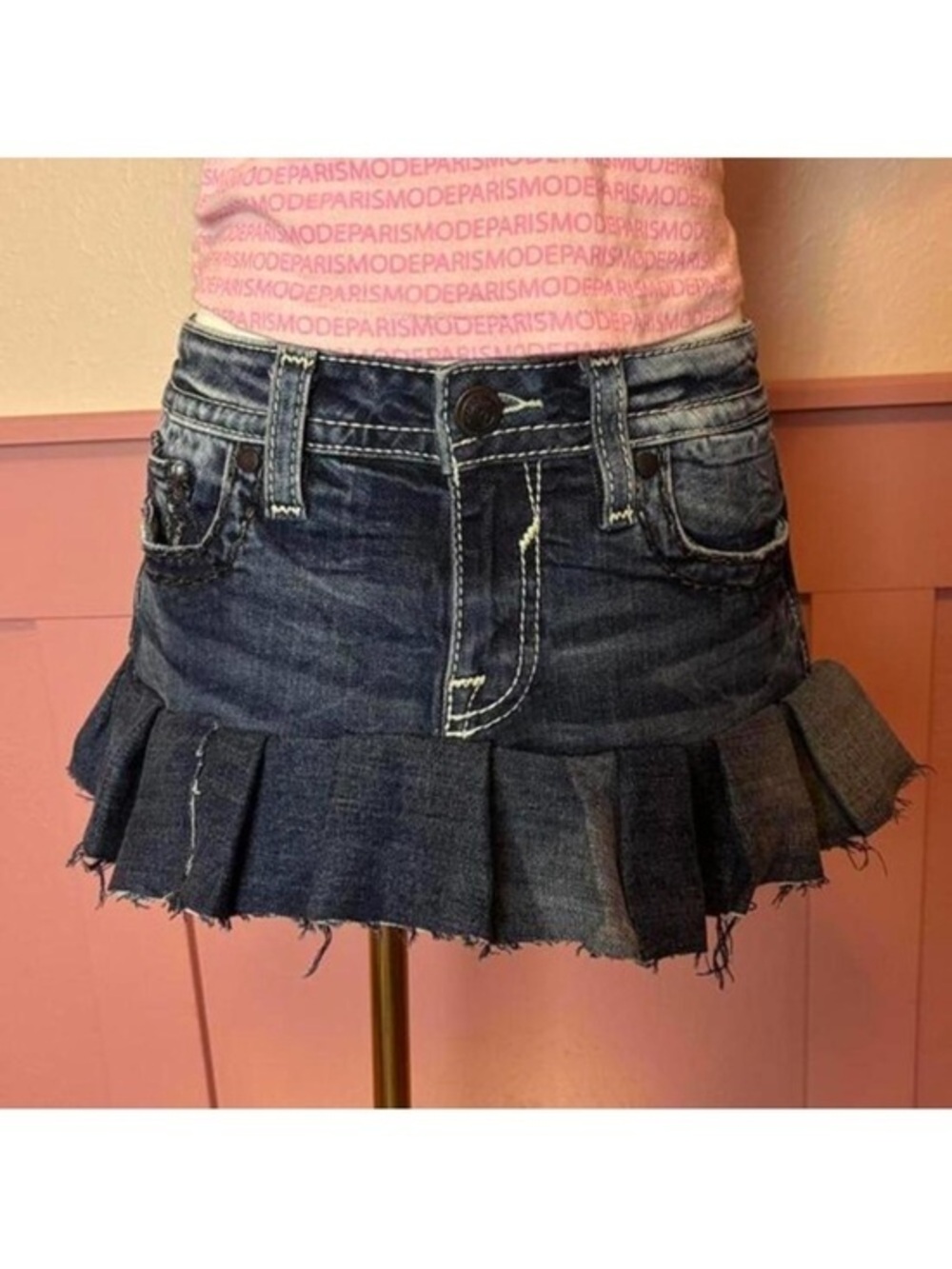 y2k mcbling micro denim low rise mini skirt reworked vigoss - Picture 1 of 8